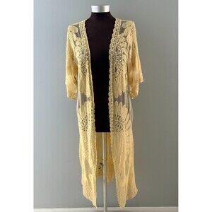 Rebellion Again Lace Duster Small Creamy Yellow Sheer Kimono Romantic Coquette *